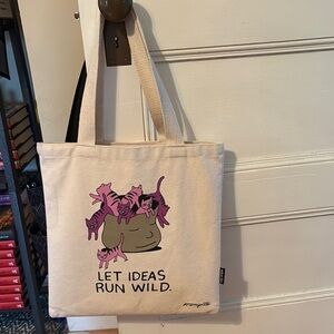 Cream Tote Bag with Cat Design